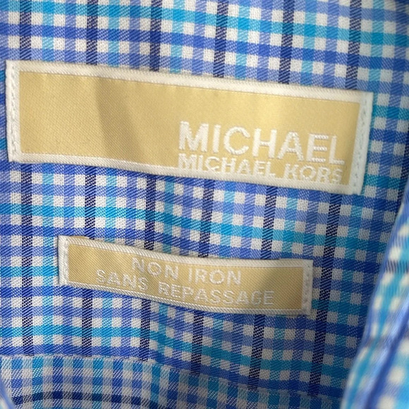 MICHAEL Michael Kors Mens Blue Micro Plaid Dress Shirt Non Iron Long Sleeve 16.5 - Picture 10 of 14